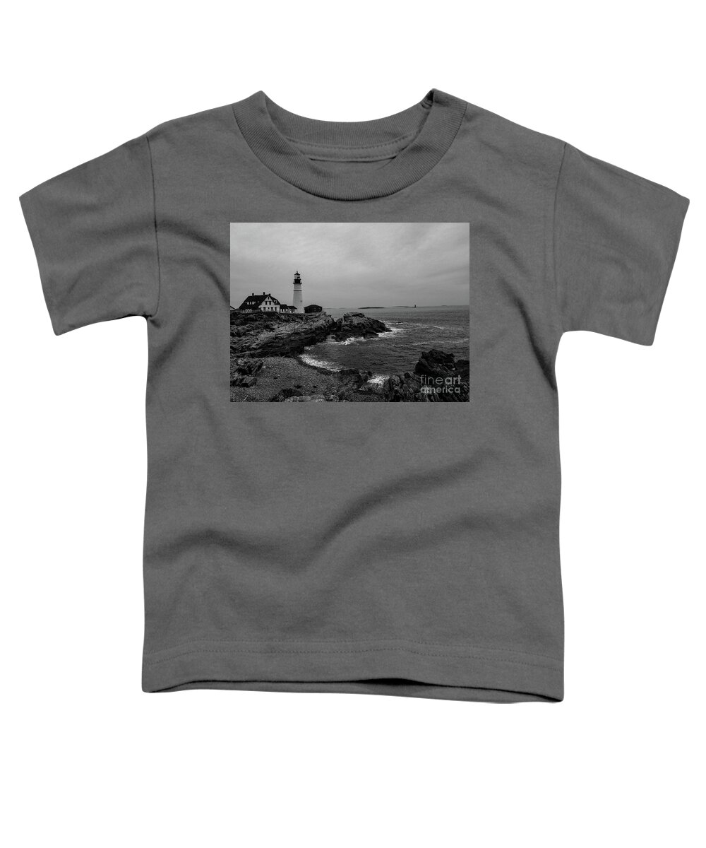 Portland Toddler T-Shirt featuring the photograph Black and White Portland Head Lighthouse by Elizabeth M