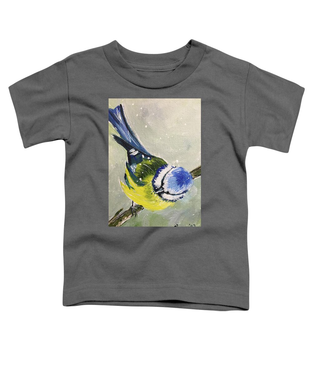 Bird Toddler T-Shirt featuring the painting Blue Tit in Snow by Roxy Rich