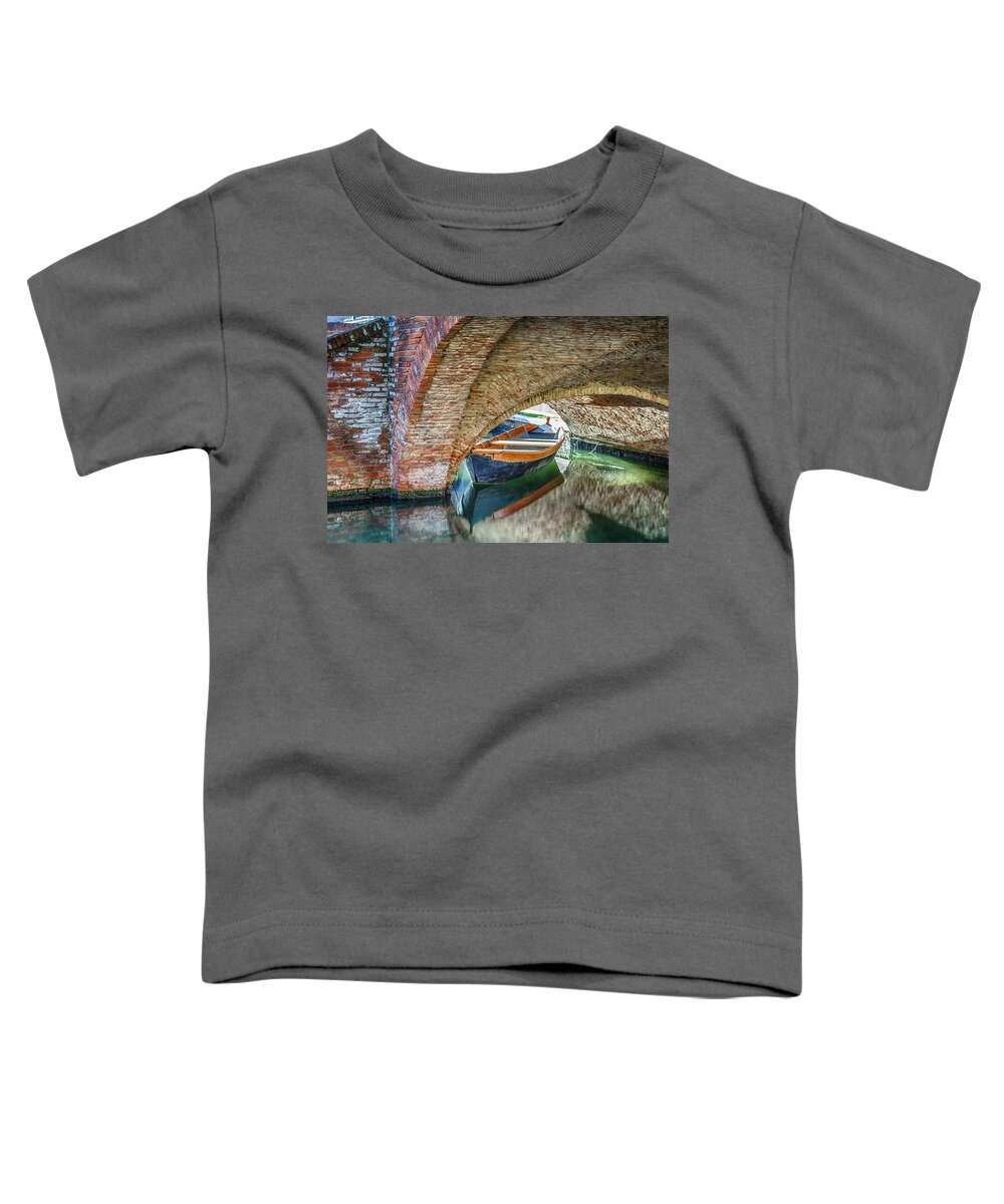 Boats Toddler T-Shirt featuring the photograph boats and bridges in Comacchio, the little Venice by Vivida Photo PC