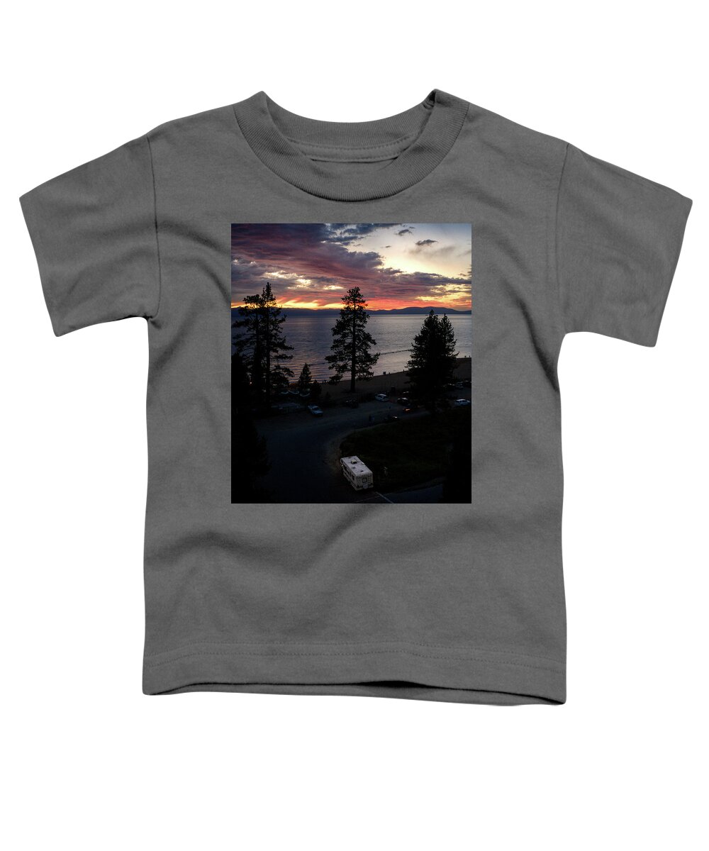 Lake Tahoe Toddler T-Shirt featuring the photograph Camping Lake Tahoe Sunset by Anthony Giammarino