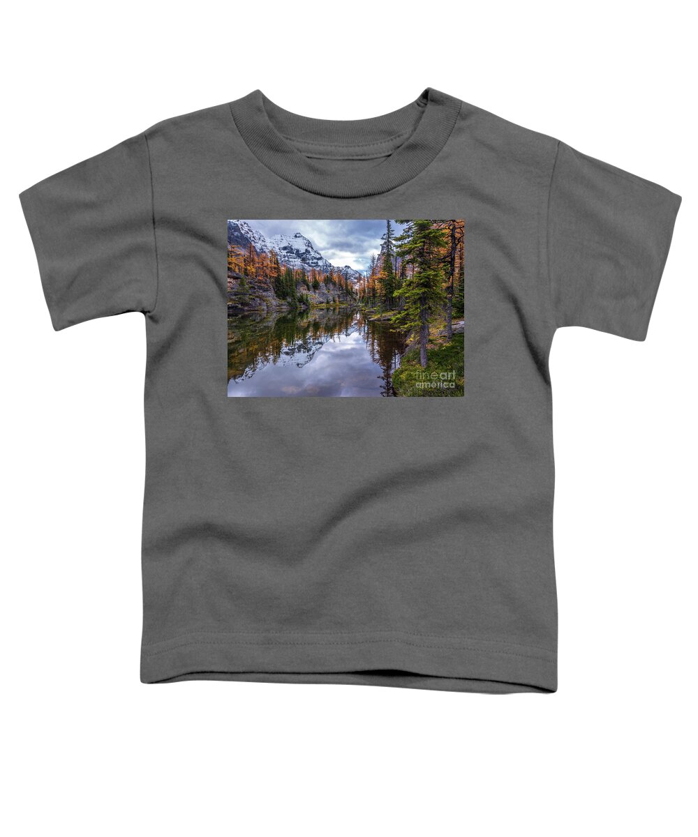  Alpine Lakes Toddler T-Shirt featuring the photograph Canadian Rockies Fall Colors Reflection by Mike Reid