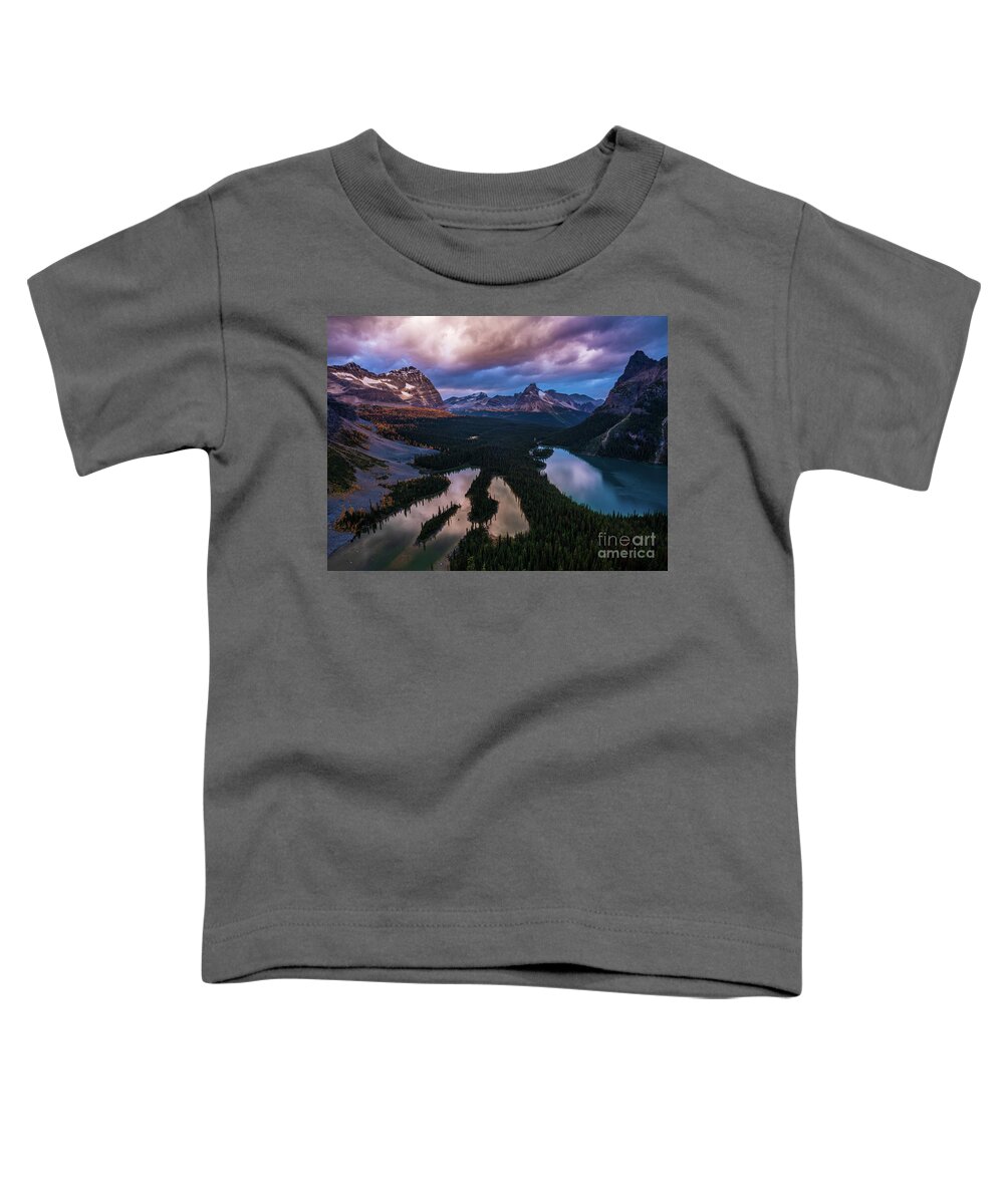 Lake O'hara Toddler T-Shirt featuring the photograph Canadian Rockies Opabin Plateau Dramatic Skies by Mike Reid