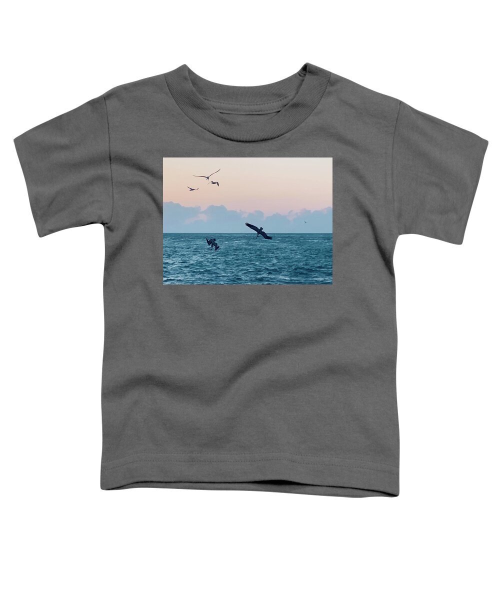 Birds Toddler T-Shirt featuring the photograph Captiva Island Sunset Seagulls Feast 4 by Shelly Tschupp