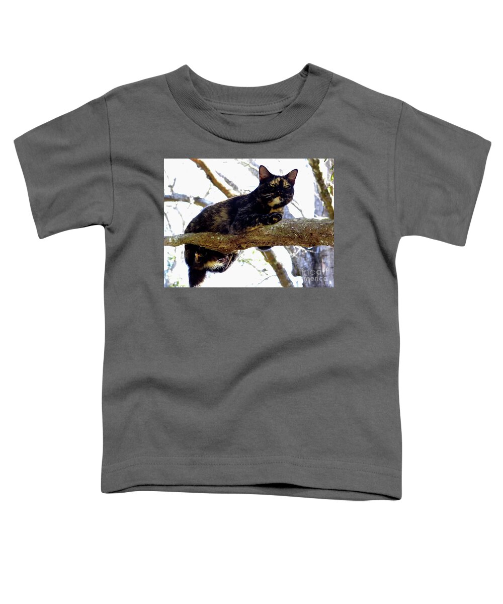 Cat Toddler T-Shirt featuring the photograph Cat - Out - On - A - Limb by D Hackett