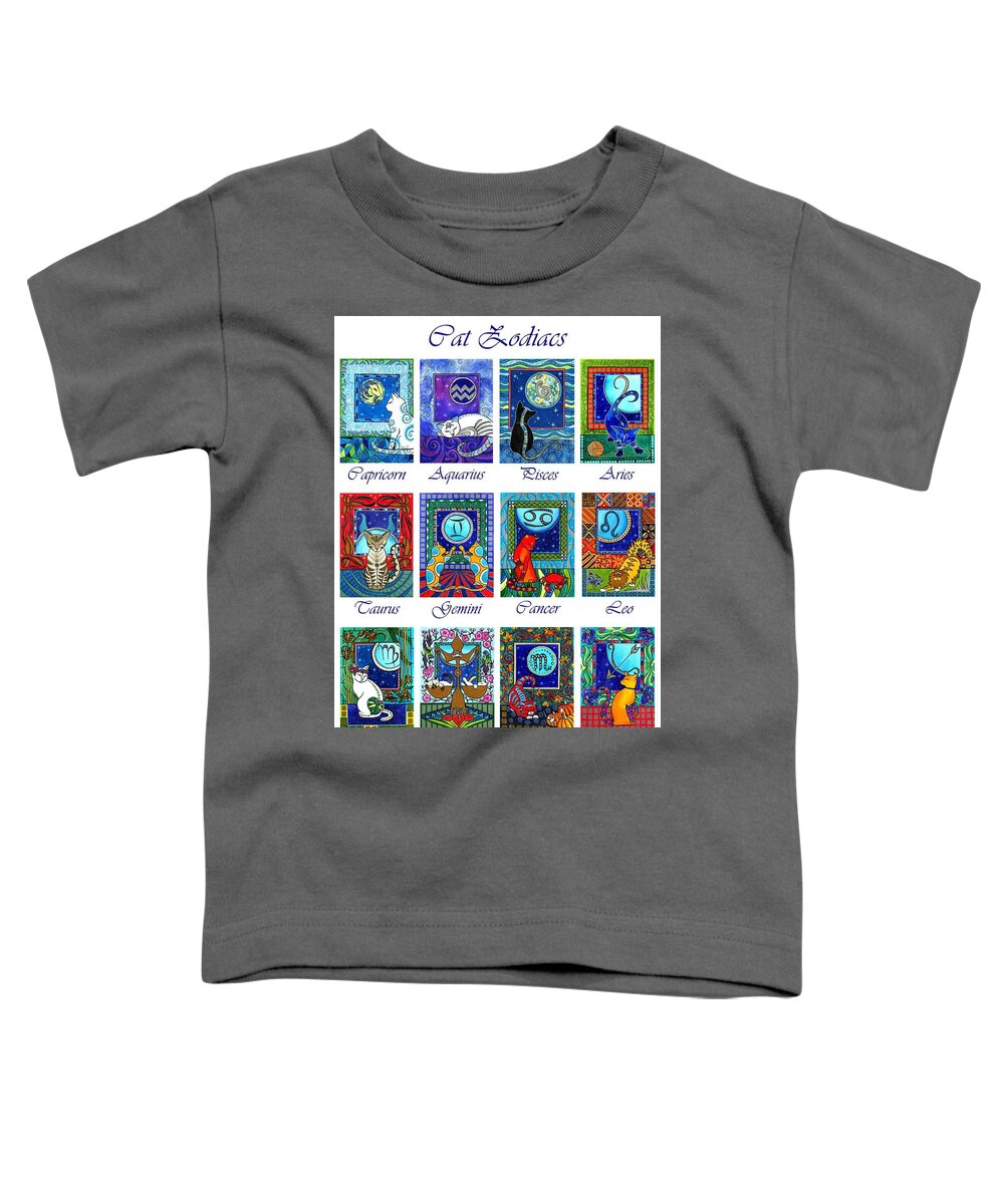 Cat Zodiac Astrology Signs Toddler T-Shirt featuring the painting Cat Zodiac Astrological Signs by Dora Hathazi Mendes