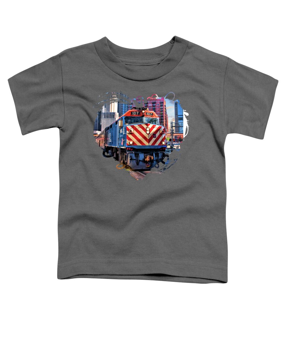 Chicago Toddler T-Shirt featuring the painting Chicago Metra Train Downtown by Christopher Arndt