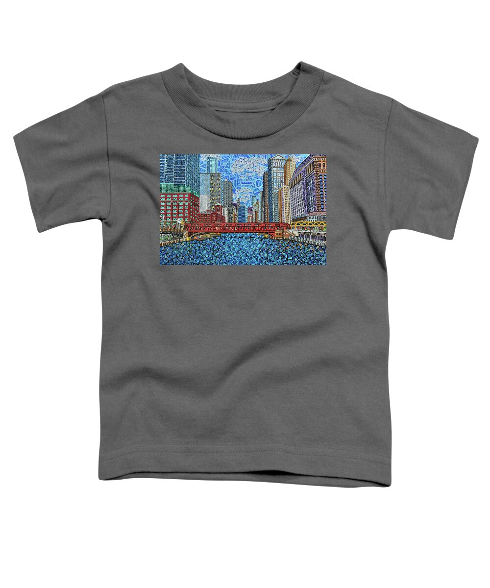 Chicago Toddler T-Shirt featuring the painting Chicago Wells Street Bridge 2 by Micah Mullen