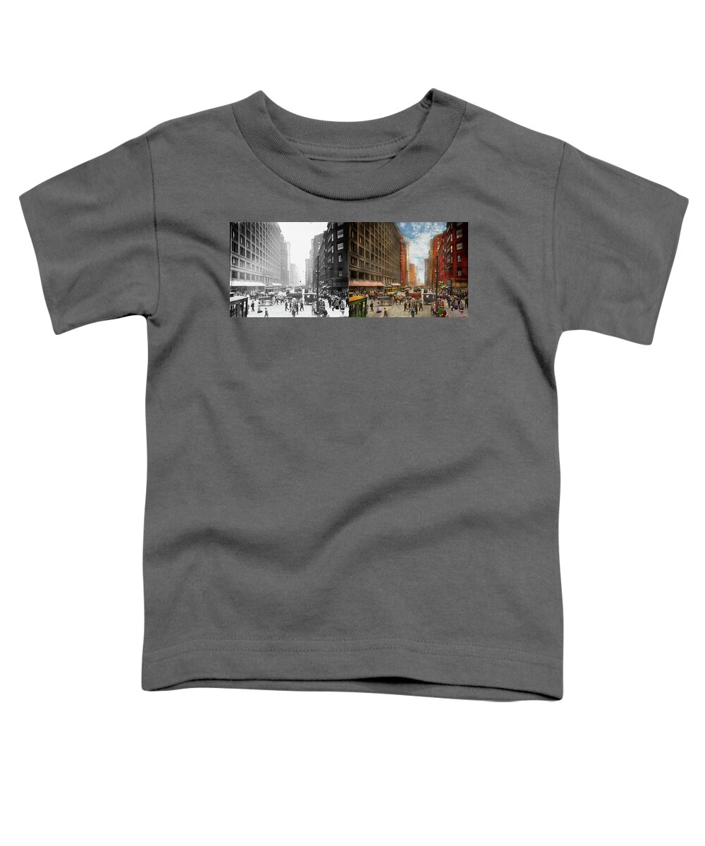 Chicago Toddler T-Shirt featuring the photograph City - Chicago IL - Marshall Fields Company 1911 - Side by Side by Mike Savad