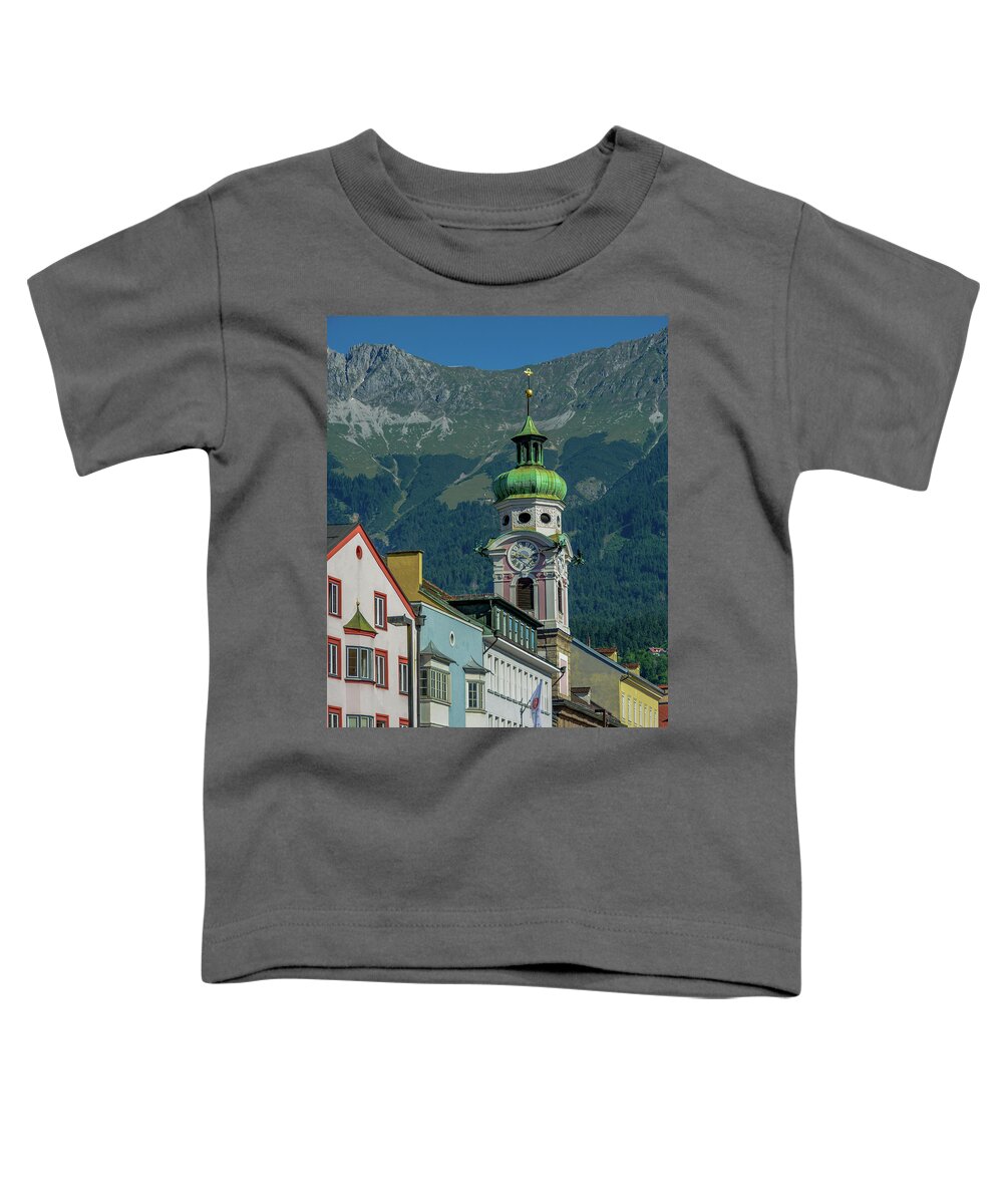 Austria Toddler T-Shirt featuring the photograph Clock Tower of Innsbruck by Marcy Wielfaert