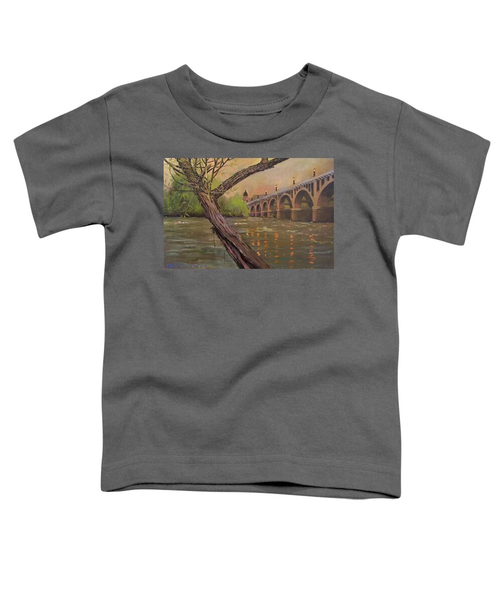 Gervais Street Bridge Toddler T-Shirt featuring the painting Congaree Bridge in Golds by Blue Sky