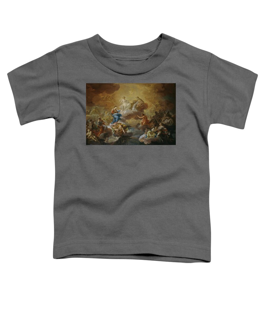 Corrado Giaquinto Toddler T-Shirt featuring the painting Corrado Giaquinto / 'La Santisima Trinidad, la Virgen y santos', 1755-1756, Italian School. by Corrado Giaquinto -c 1703-1765-