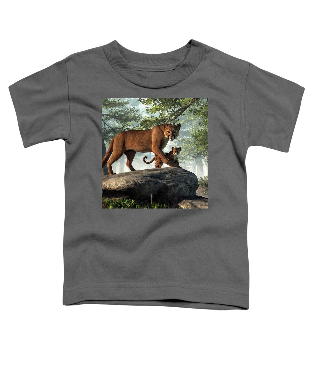Cougar And Cub Toddler T-Shirt featuring the digital art Cougar and Cub by Daniel Eskridge