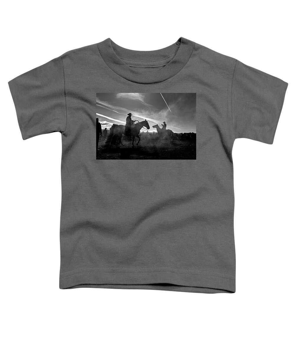 Ranch Toddler T-Shirt featuring the photograph Cowboys on horses by Julieta Belmont