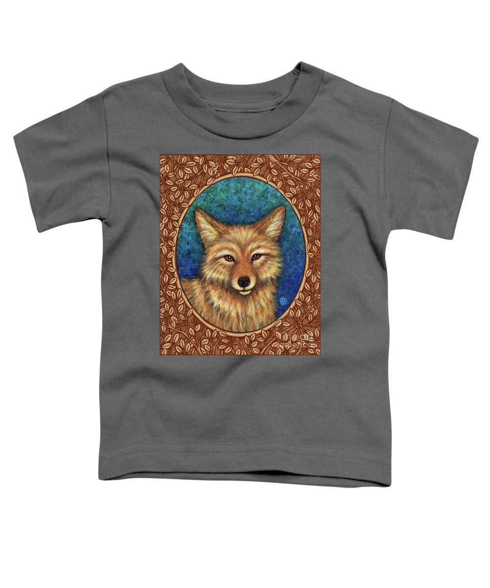 Animal Portrait Toddler T-Shirt featuring the painting Coyote Portrait - Brown Border by Amy E Fraser