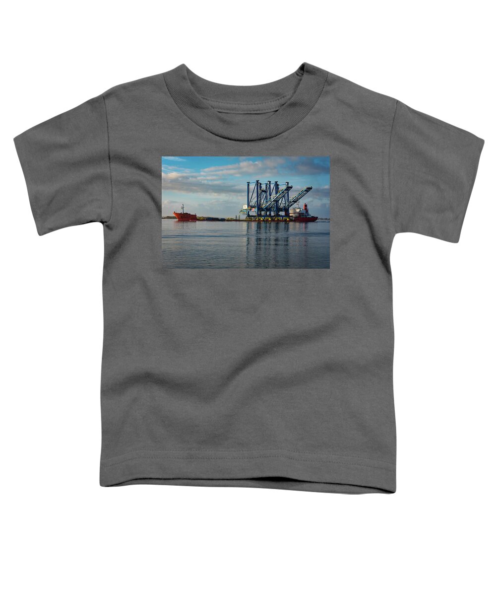 Southport Toddler T-Shirt featuring the photograph Cranes head to Wilmington. by Nick Noble
