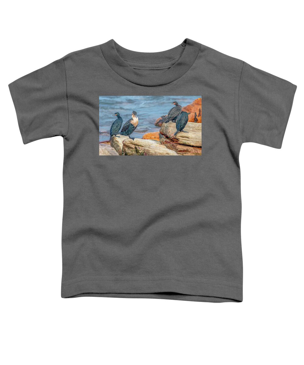 Cormorants Toddler T-Shirt featuring the photograph Crazy Cormorants of South Africa by Marcy Wielfaert