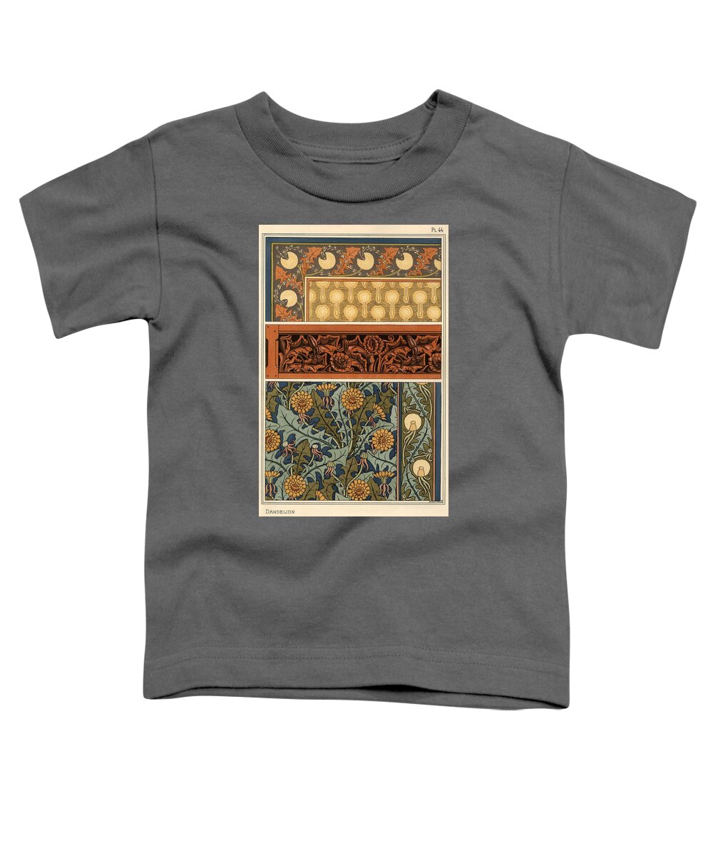 1897 Toddler T-Shirt featuring the drawing Dandelion in art nouveau patterns for fabric, carved border and wallpaper.Lithograph by M.P.Verne... by Album