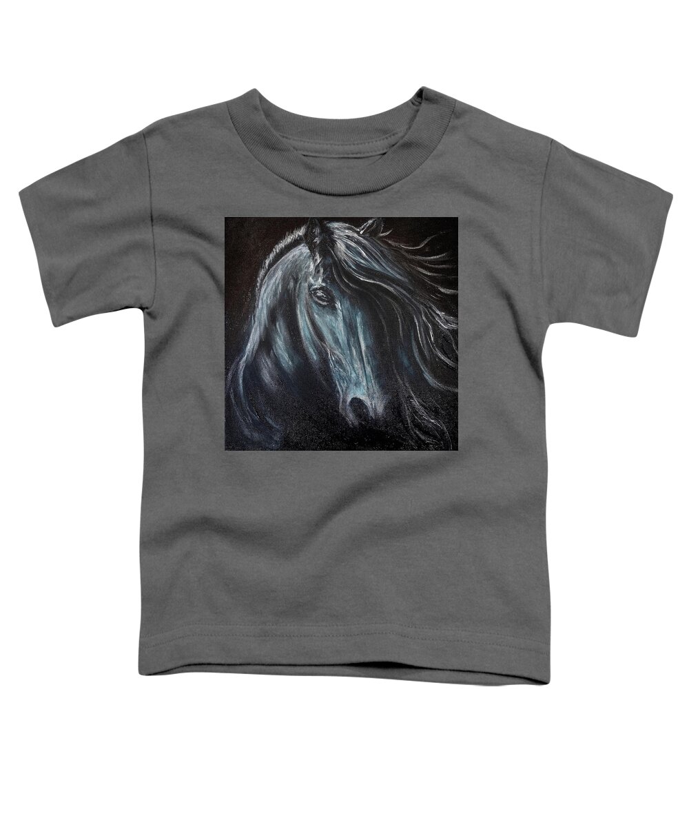 Toddler T-Shirt featuring the painting Dark Horse by Michelle Pier