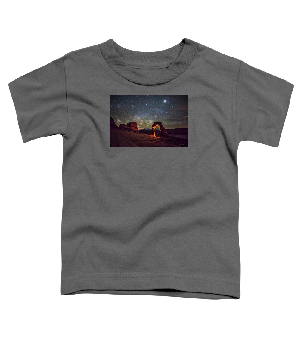 Arches National Park Toddler T-Shirt featuring the photograph Delicate Arch and the Milky Way by Dan Norris