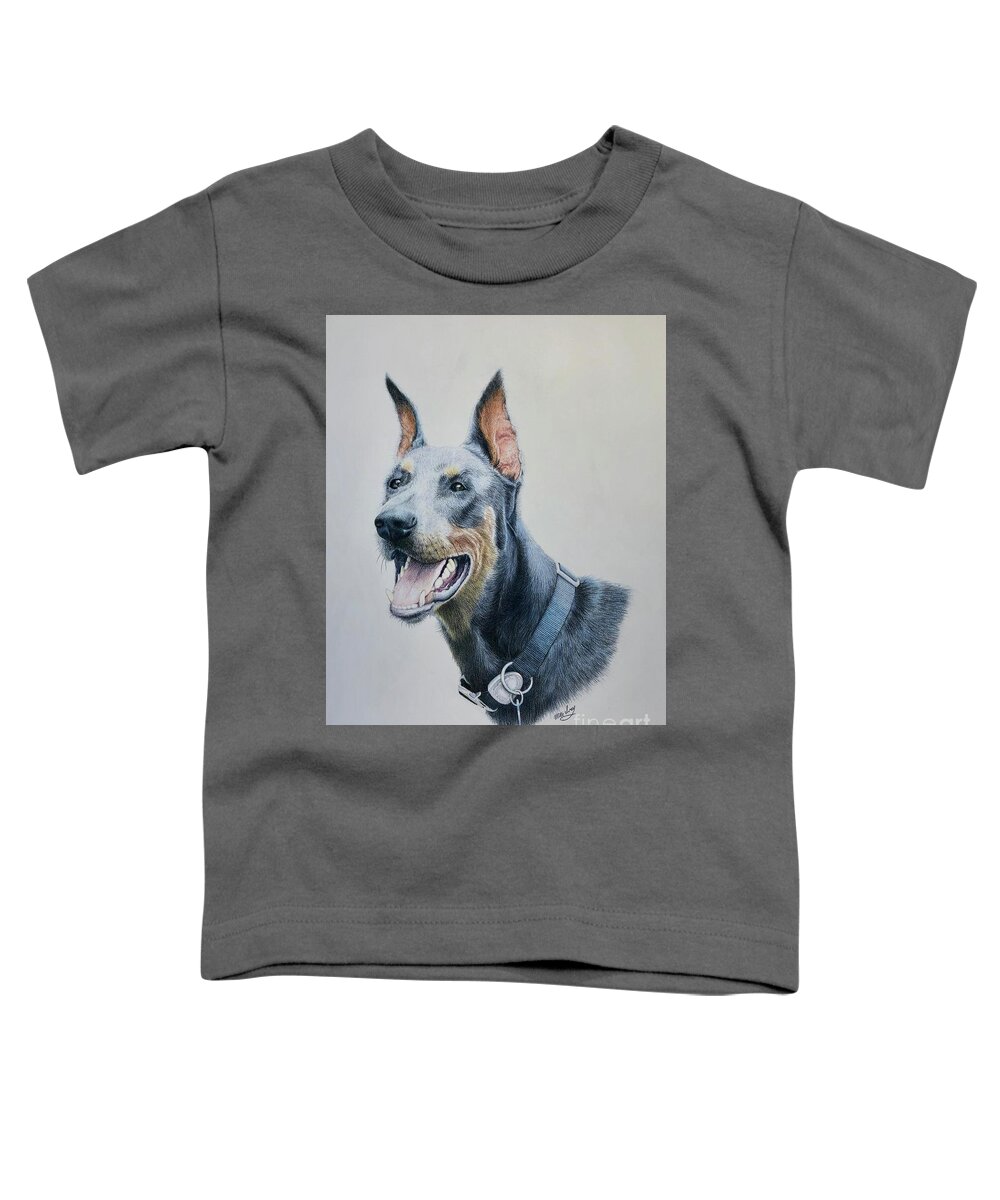 Dog Toddler T-Shirt featuring the drawing Doberman by Mike Ivey