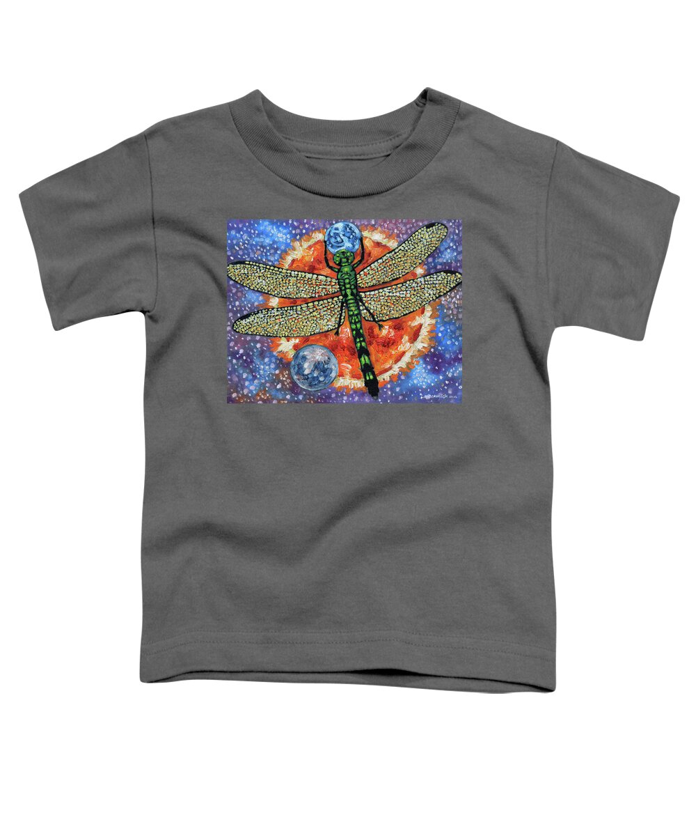 Dragon Fly Toddler T-Shirt featuring the painting Dragon Fly Holding Earth by John Lautermilch