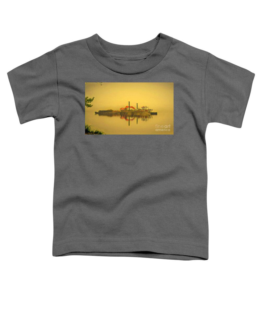 Mississippi River Toddler T-Shirt featuring the painting Dredge in the Early Morning Fog by Marilyn Smith