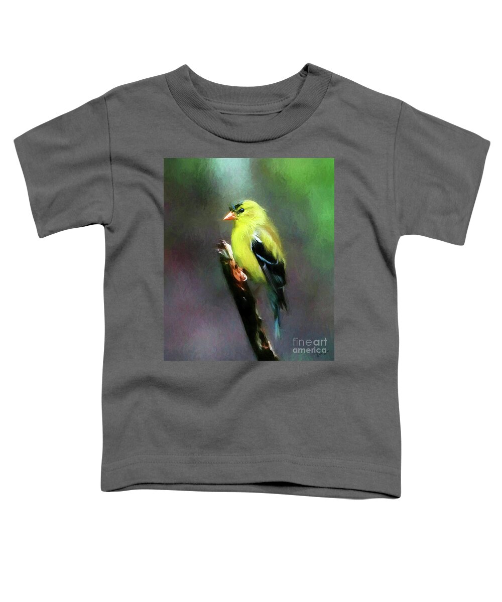 Yellow Finch Toddler T-Shirt featuring the digital art Dressed To Kill by Tina LeCour