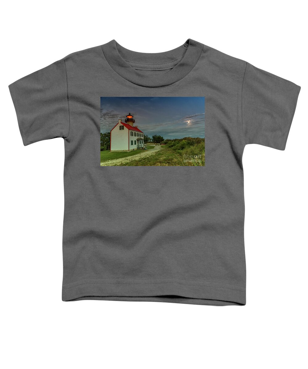 Night Toddler T-Shirt featuring the photograph East Point Lighthouse in Moonlight by Debra Fedchin