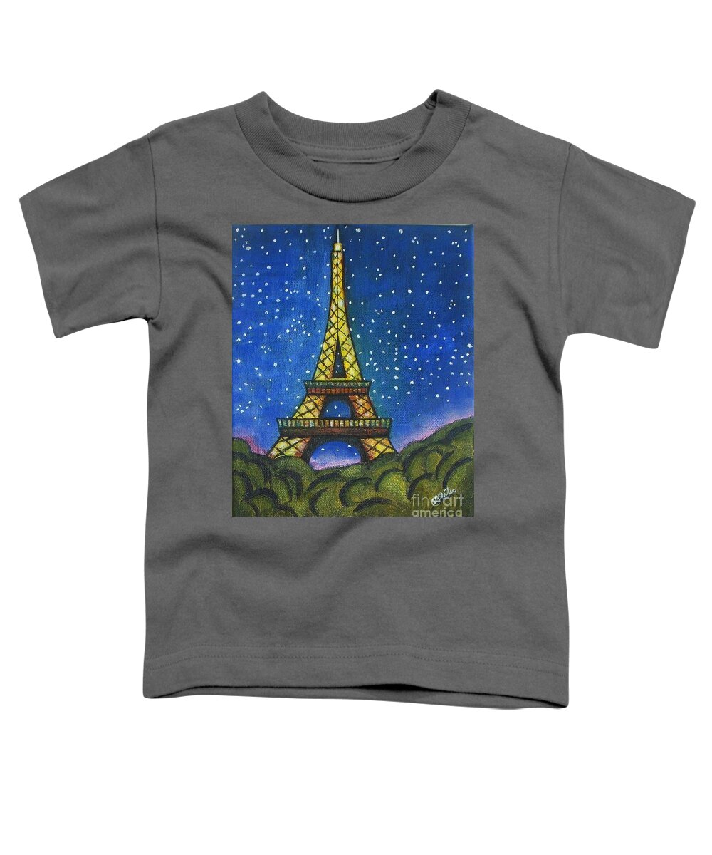 Eiffel Tower Toddler T-Shirt featuring the painting Eiffel in Starry Night by Vesna Antic