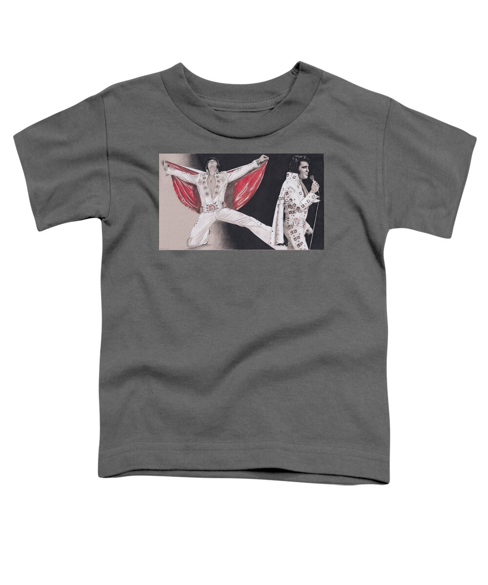 Elvis Toddler T-Shirt featuring the drawing Elvis in Charcoal #188 by Rob De Vries