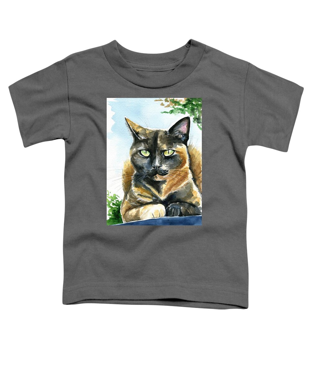 Cat Toddler T-Shirt featuring the painting Emmy Tortoiseshell Cat Painting by Dora Hathazi Mendes