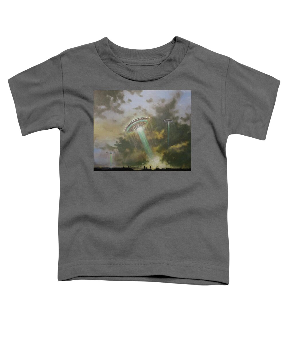 Ufo Toddler T-Shirt featuring the painting Farewell to the Visitors by Tom Shropshire
