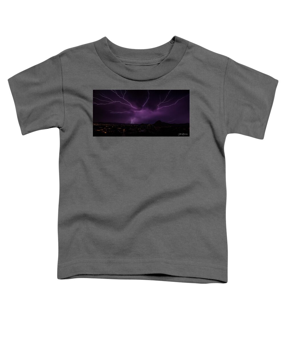 Lightning Toddler T-Shirt featuring the photograph Fingers Across the Sky by Aaron Burrows