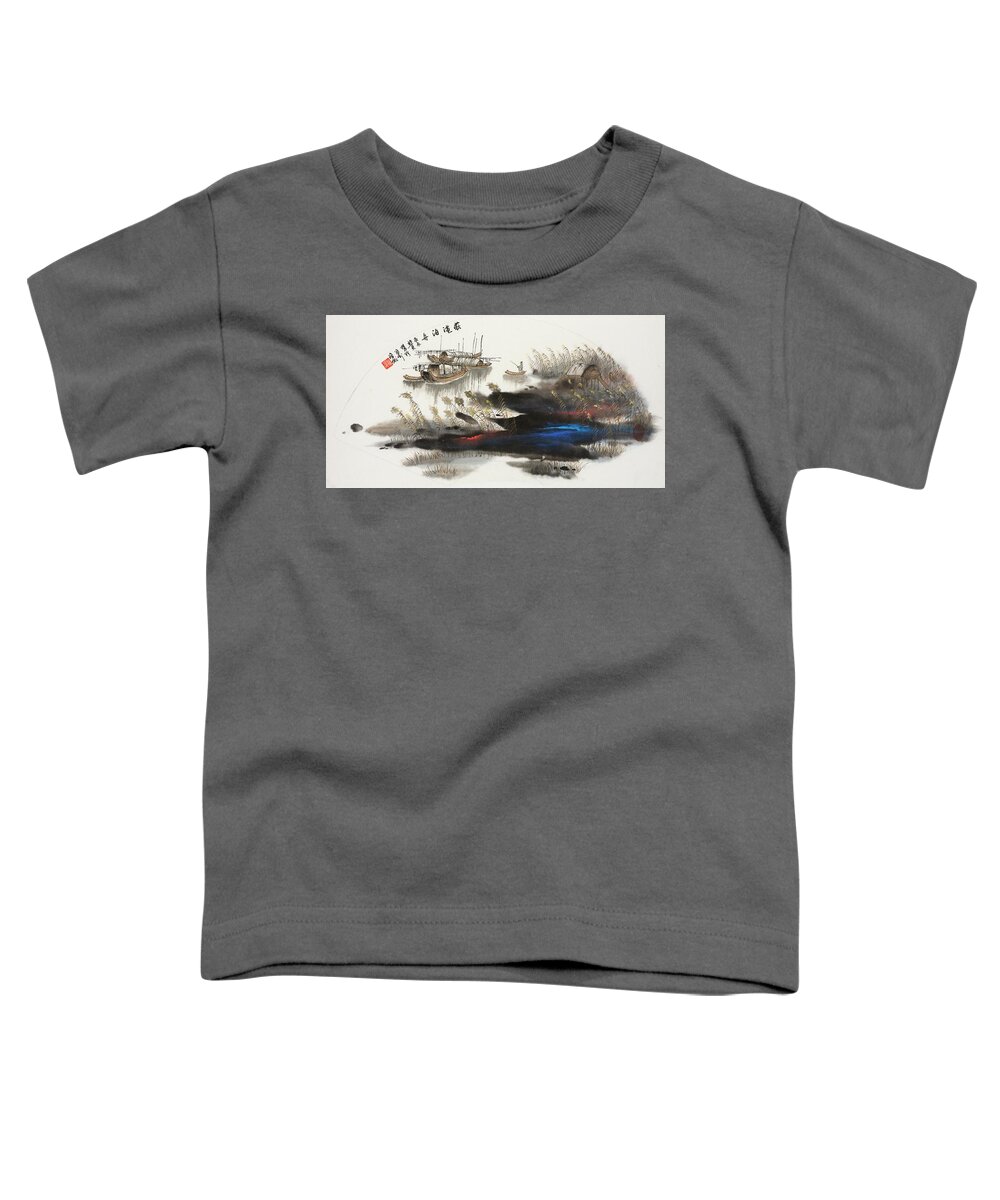 Chinese Watercolor Toddler T-Shirt featuring the painting Returning to the Sampan at Evening  by Jenny Sanders