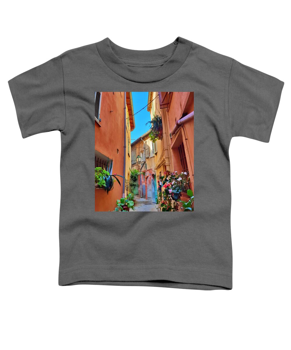 Cityscape Toddler T-Shirt featuring the photograph French Flower Street by Andrea Whitaker