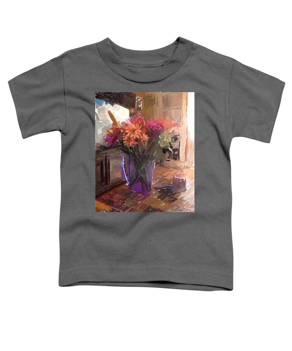 Vase Toddler T-Shirt featuring the digital art Flowers in a Vase by Joe Roache