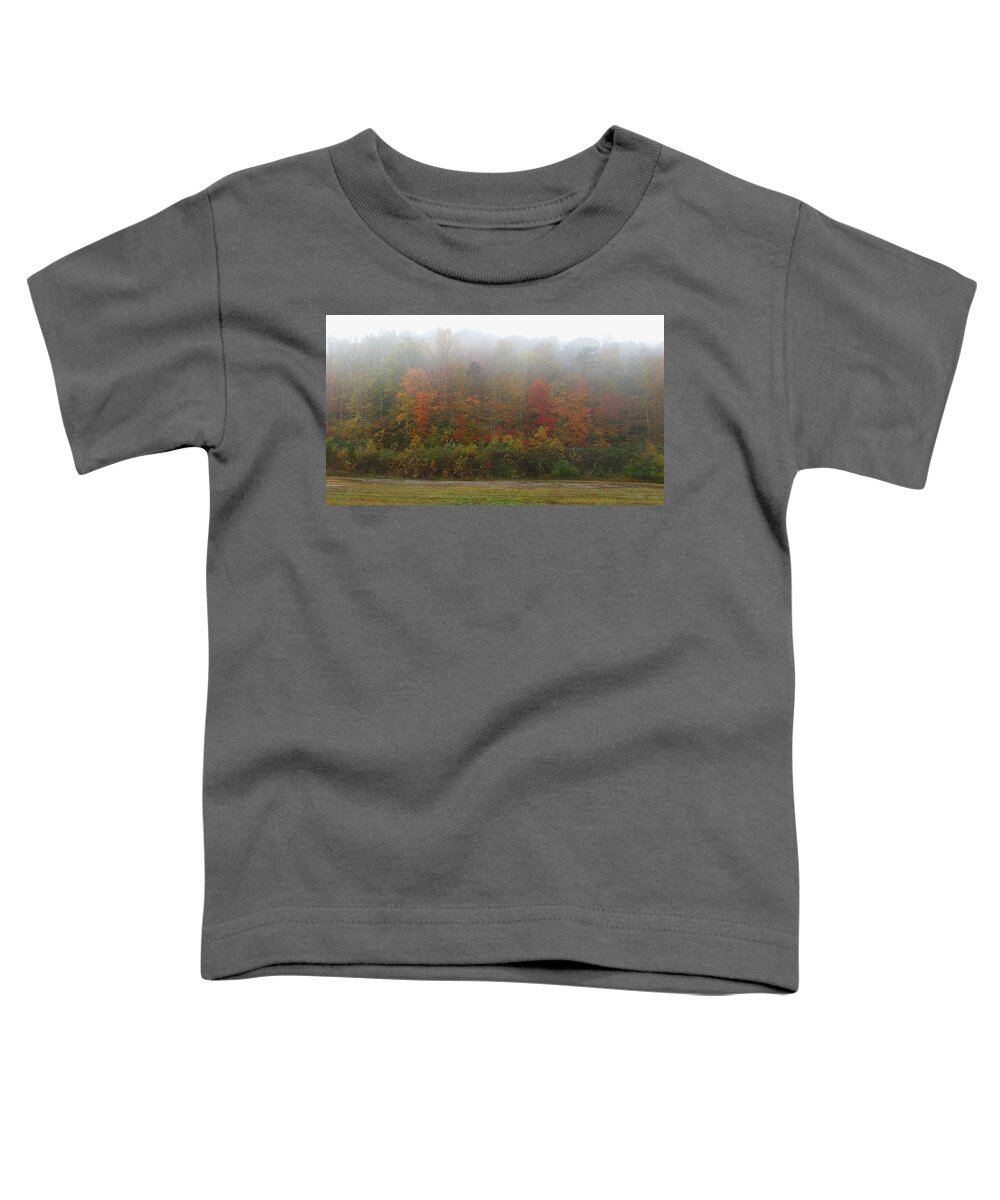 Beautiful Toddler T-Shirt featuring the mixed media Foggy Mountain Morning by Ally White