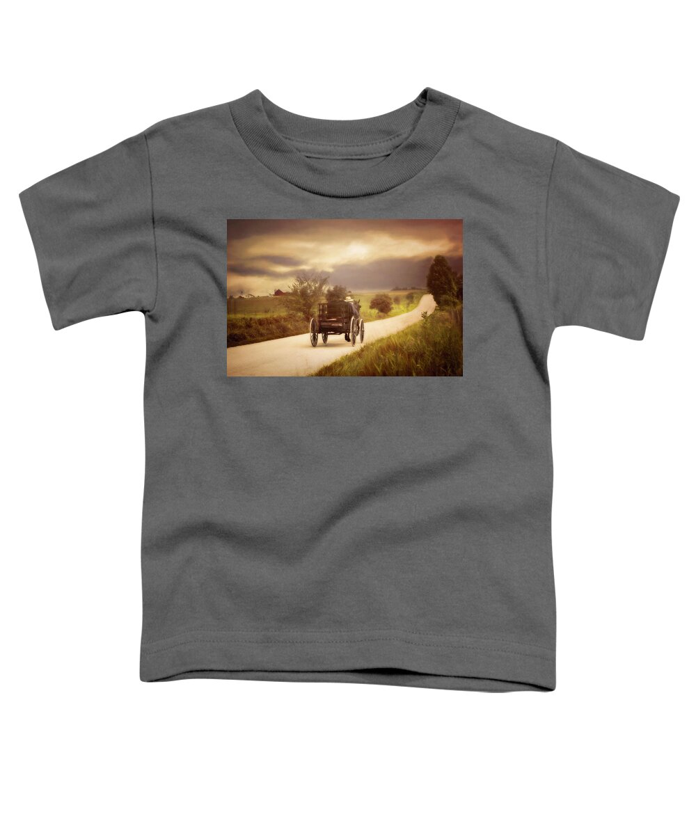 Amish Toddler T-Shirt featuring the photograph Follow the Country Road by Deborah Penland