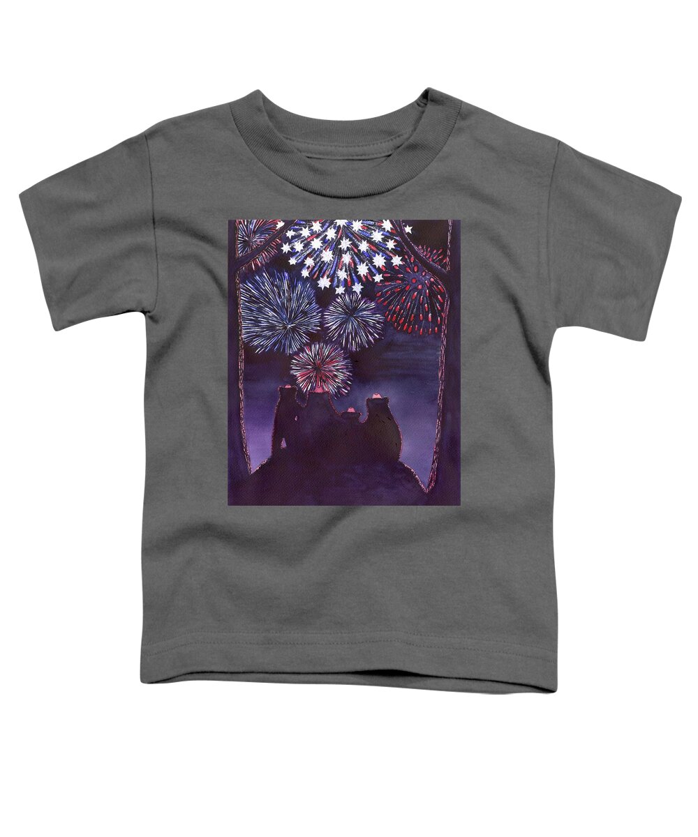 Fireworks Toddler T-Shirt featuring the painting Fourth of July by Catherine G McElroy