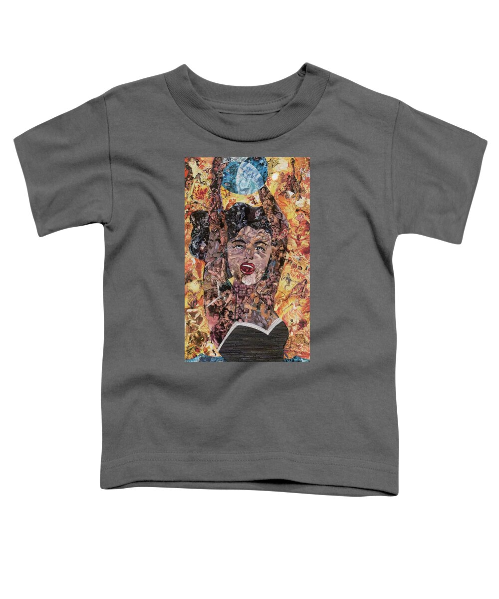 Commentary Toddler T-Shirt featuring the mixed media Girl with Ball After Lichtenstein by Joshua Redman