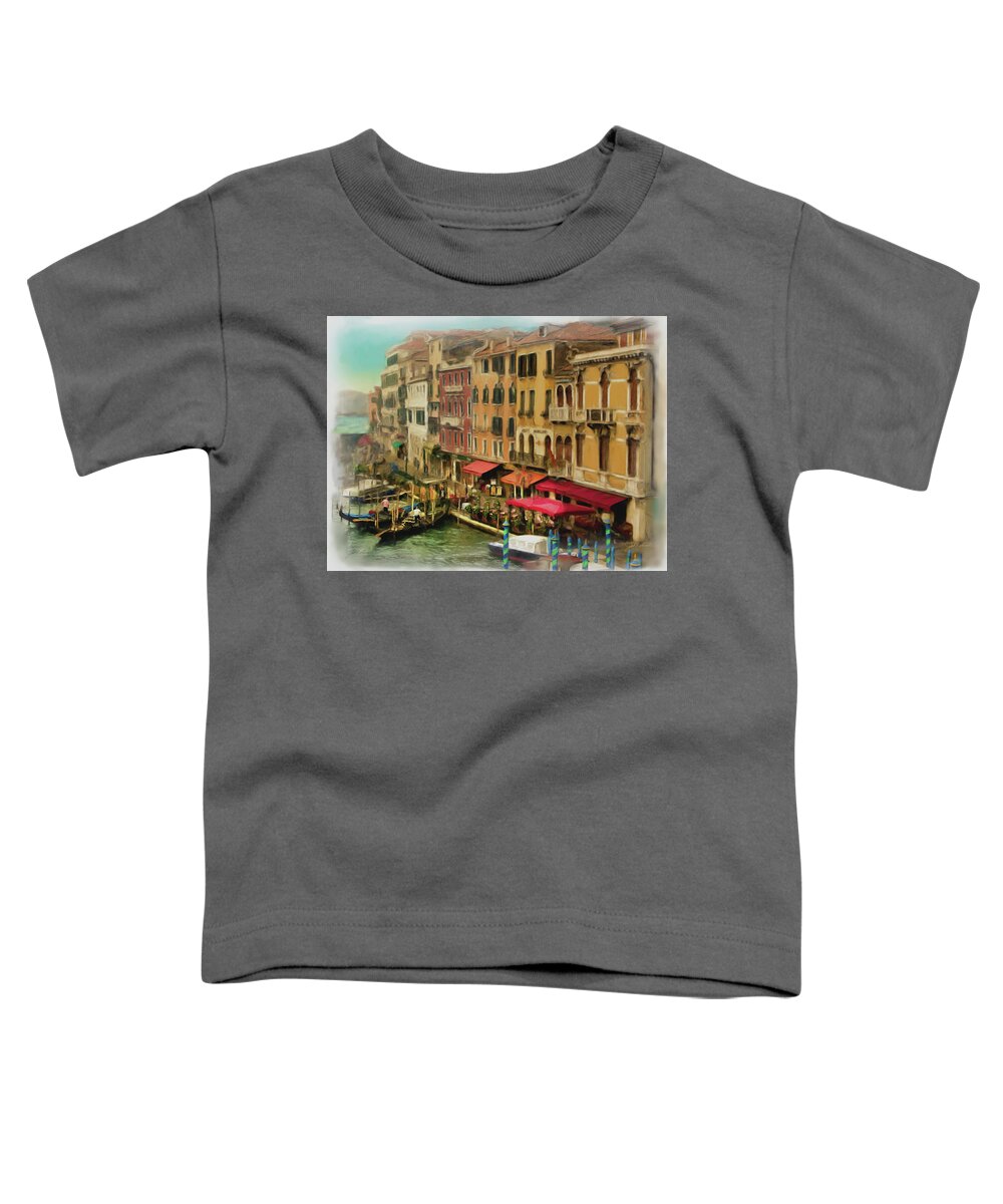 Gondola Toddler T-Shirt featuring the painting Gondolas at Rialto Bridge by Joel Smith