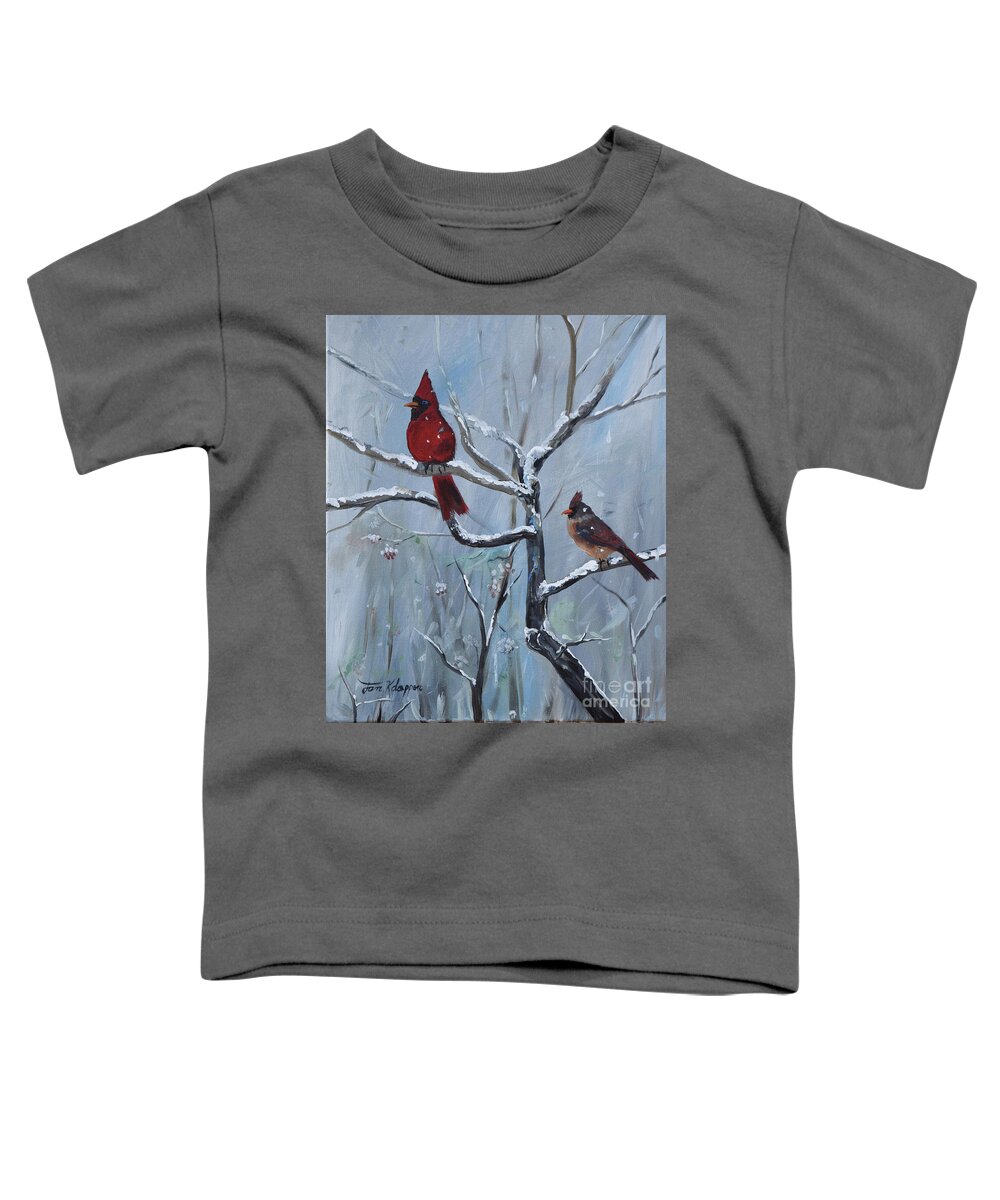 Cardinals Toddler T-Shirt featuring the painting Gone Away is the BlueBird - Walking in a Winter Wonderland by Jan Dappen