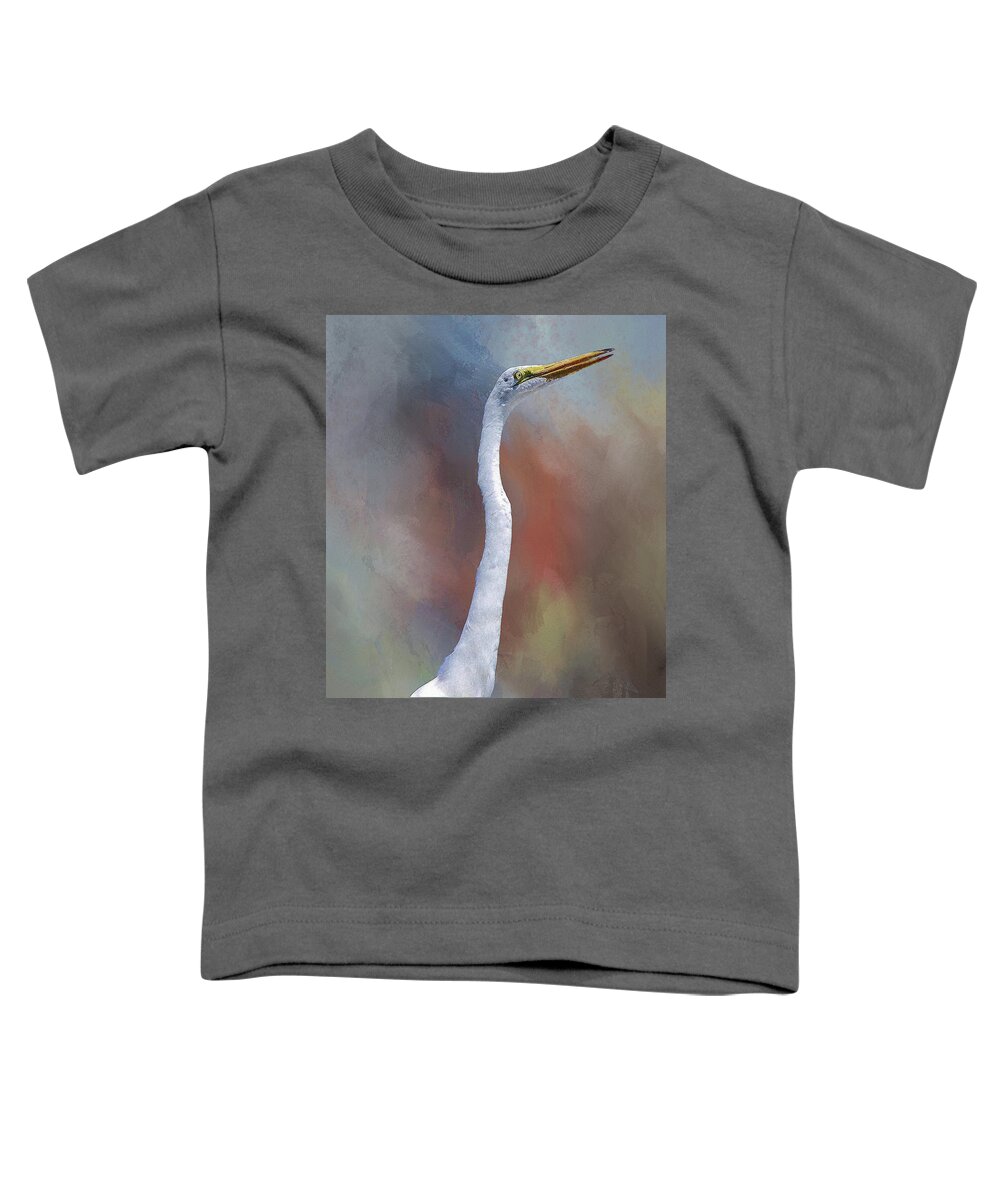 Linda Brody Toddler T-Shirt featuring the digital art Great Egret Portrait 1 by Linda Brody