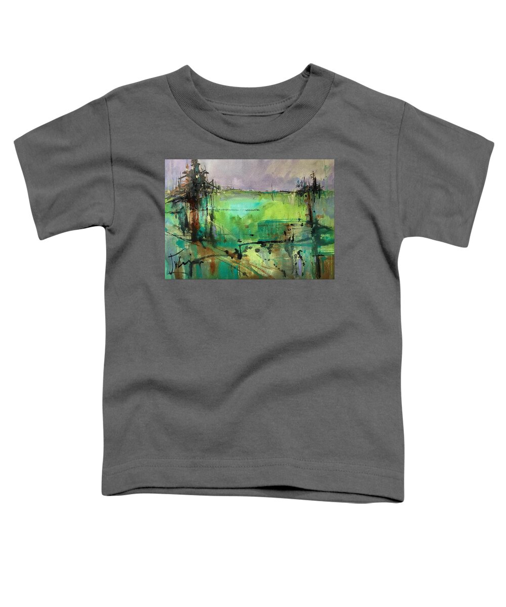 Abstract Toddler T-Shirt featuring the painting Green Abstraction by Judith Levins