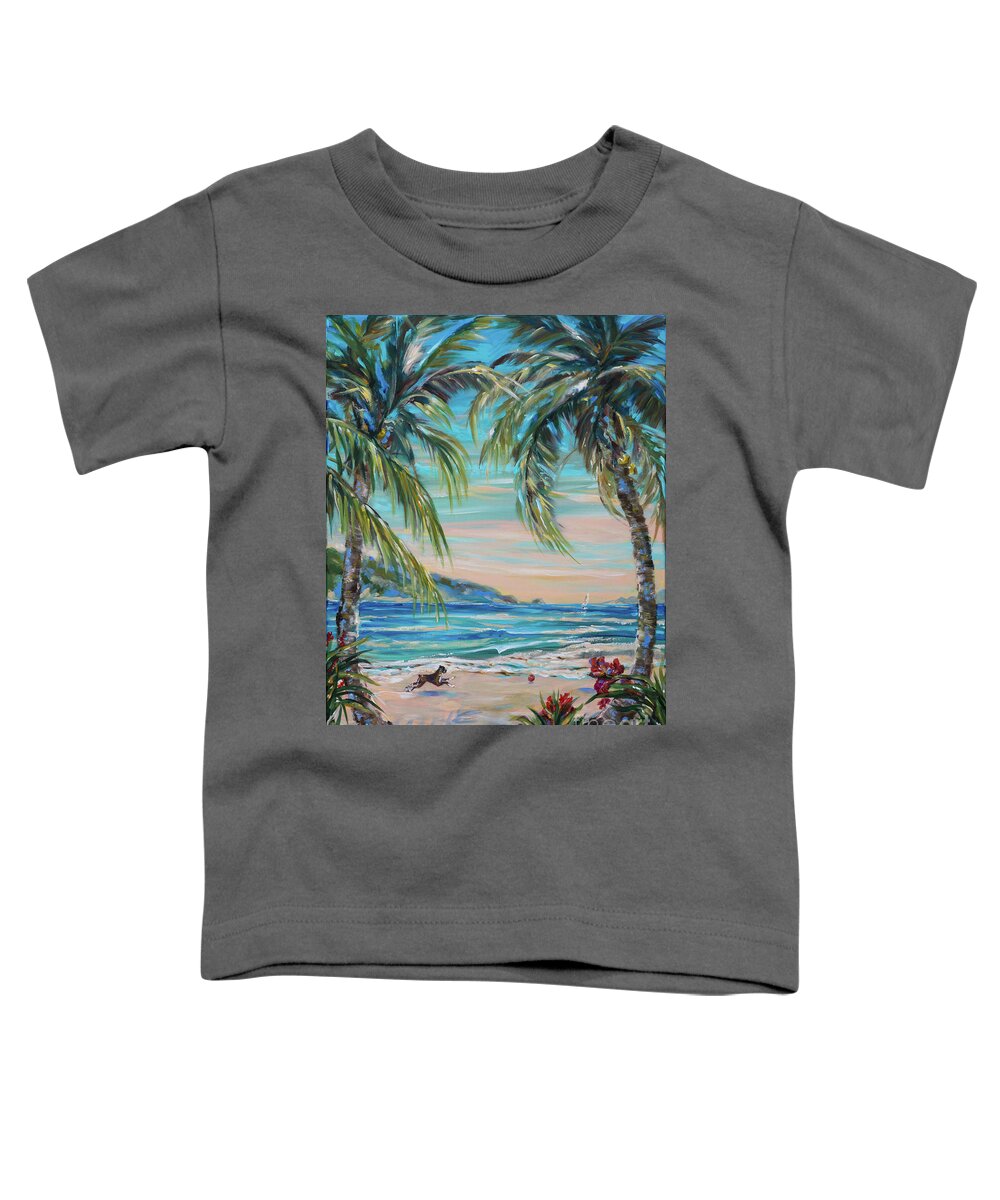 Ocean Toddler T-Shirt featuring the painting Happy Dog by Linda Olsen