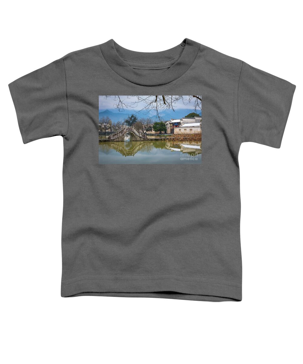 Anhui Province Toddler T-Shirt featuring the photograph Hongcun Round Bridge by Inge Johnsson