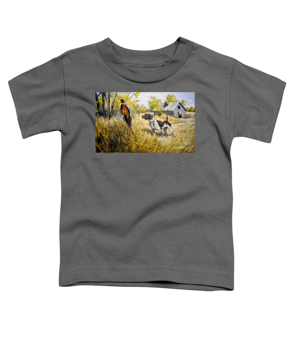 Hunting Toddler T-Shirt featuring the digital art Hunting Dog And Pheasant by Steven Parker