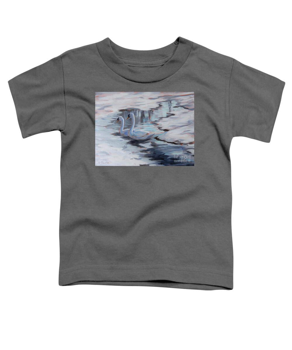 Swan Toddler T-Shirt featuring the painting Ice and White Feathers by K M Pawelec