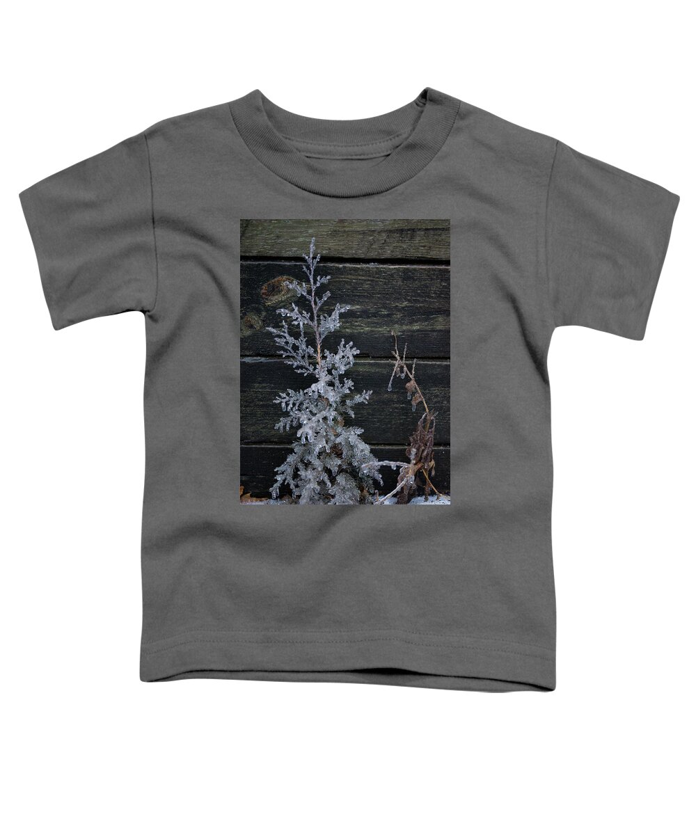 Ice Toddler T-Shirt featuring the photograph Iced Juniper in front of Rail Ties by Brooke Bowdren