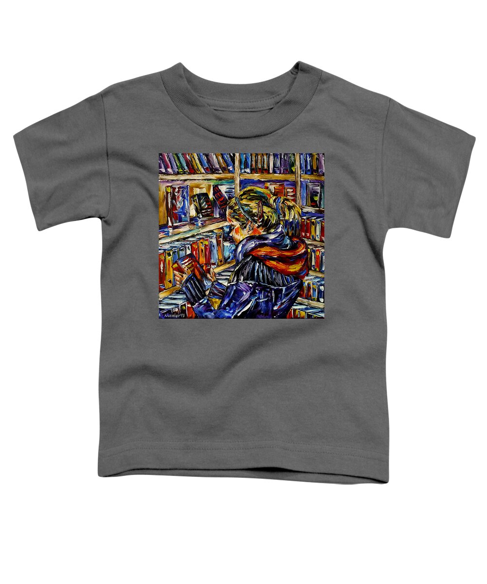 Book In Hand Toddler T-Shirt featuring the painting In The Library by Mirek Kuzniar